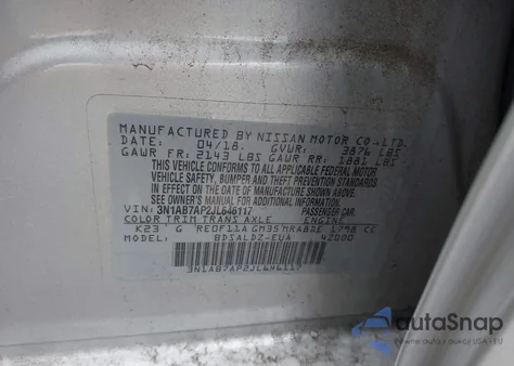 2018 Nissan Sentra Sv from USA, damaged, VIN 3N1AB7AP2JL646117